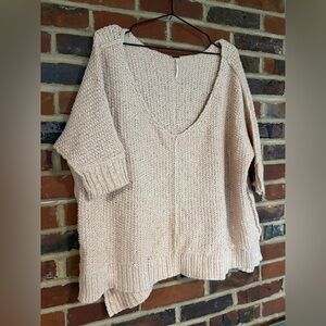 Free People V-Neck Sweater in Pale Pink